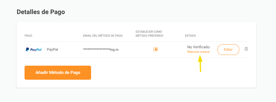 reenviar enlace de verificación para chip de pago
